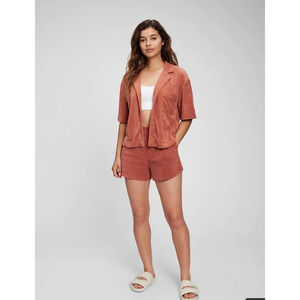 new gap terry cedarwood brown collared button down vacay summer top size large